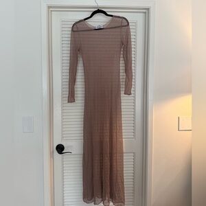 Zara Sheer Long Sleeve Dress in Tan